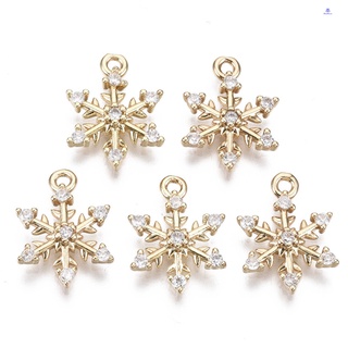 Beadthoven 5pc Brass Micro Pave Cubic Zirconia Charms for Christmas Long-Lasting Plated Snowflake Light Gold Clear 14x10.5x2mm Hole: 1mm