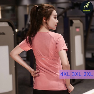 (4XL-XL) เสื้อออกกำลังกายพลัสไซส์ ผู้หญิง ไซส์ใหญ่ คนอ้วน สาวอวบ ใส่วิ่ง โยคะ รอบอก 45" 42" สีดำ iRunmall #SH36