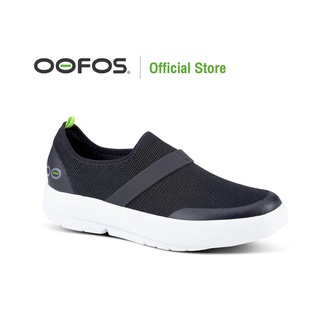 OOFOS OOMG Womens Low White &amp; Black (ขาว-ดำ) - รองเท้าแตะเพื่อสุขภาพ นุ่มสบายเท้าด้วยวัสดุอูโฟม บอกลาปัญหาสุขภาพเท้า