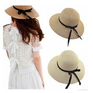 Superhappybuy Summer Straw Hat Women Bow Ribbon Beach Sunscreen Cap