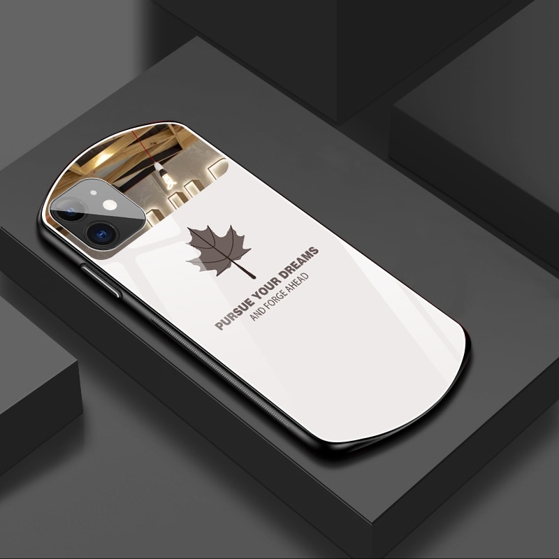 Hoce หรูหราน่ารักรูปไข่ Maple Leaf แก้วเคสโทรศัพท์สําหรับ iPhone 13 12 11 14 15 Pro Max ฝาครอบกระจก