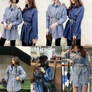 minidressเสื้อยีนส์ตัวยาว ผ้ายีนส์เนื้อดี มาพร้อมเข็มขัดรัดเข้าทรงสวย