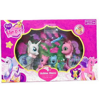 เซ็ตตุ๊กตาโพนี่ Pony 4ตัว พร้อมอุปกรณ์ทำผม น่ารักมากๆค่ะ