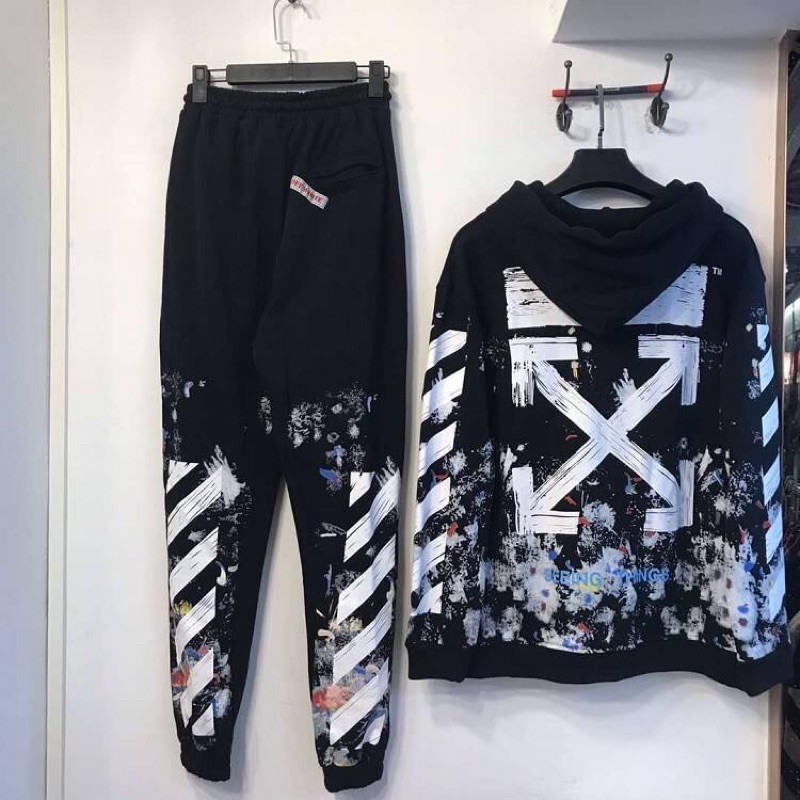 off white ชุดเซ็ทแขนยาว เสื้อหนาว+ขายาว เสื้อฮู้ทออฟไวท์