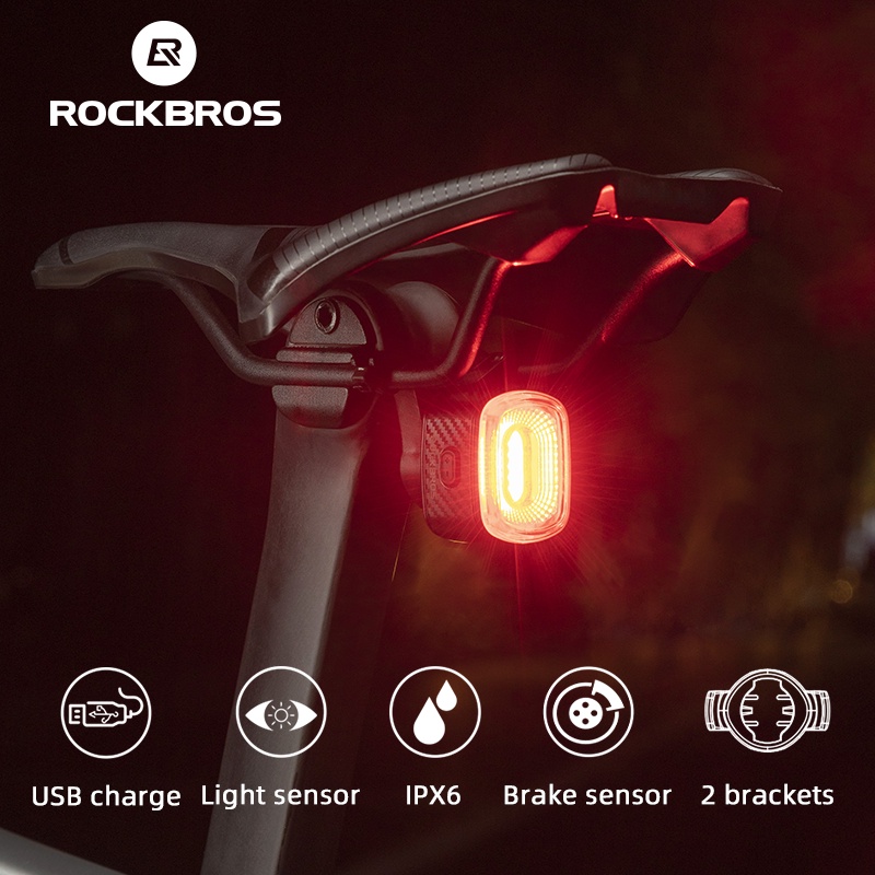 [Fulfilled by Shopee]ROCKBROS ไฟท้ายจักรยานอัจฉริยะ IPX6 USB LED แบบชาร์จไฟได้