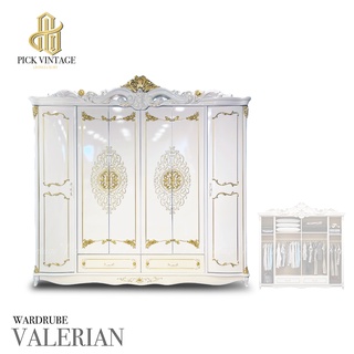 VALERIAN WARDRUBE ตู้เสื้อผ้าหลุยส์ 6บาน 2ลิ้นชัก PEARLESCENT WHITE SERIES รุ่น วาเรเลี่ยน