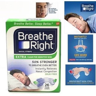 Breathe Right Extra Nasal Strips, Clear Color Strips for Sensitive Skin, Drug Free, 26 Strips