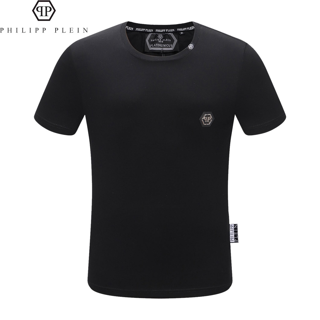 P PHILIPP PLEIN Street Wear แขนสั้น PP Top Rock เสื้อผ้าลําลองแขนสั้นคอกลมผ้าฝ้ายแท้ Slim-Fit Breathable ยืด Skull แขนสั้น – โปรปัง