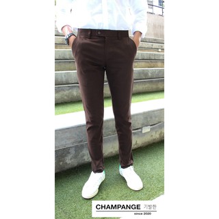 กางเกงสแล็คชาย กางเกงขายาว (slimfit) ผ้ายืดสีน้ำตาลช็อคโกแลต