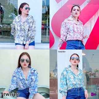 👗Pfashion [ส่งไว!!🚛] P14497 	เสื้อเชิ้ต #สาวอวบ ลายหินอ่อน