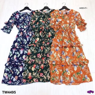 TwinsShopVip💗พร้อมส่ง TW4495 เดรสลายดอกแขนชั้นๆ Floral dress with layered sleeves