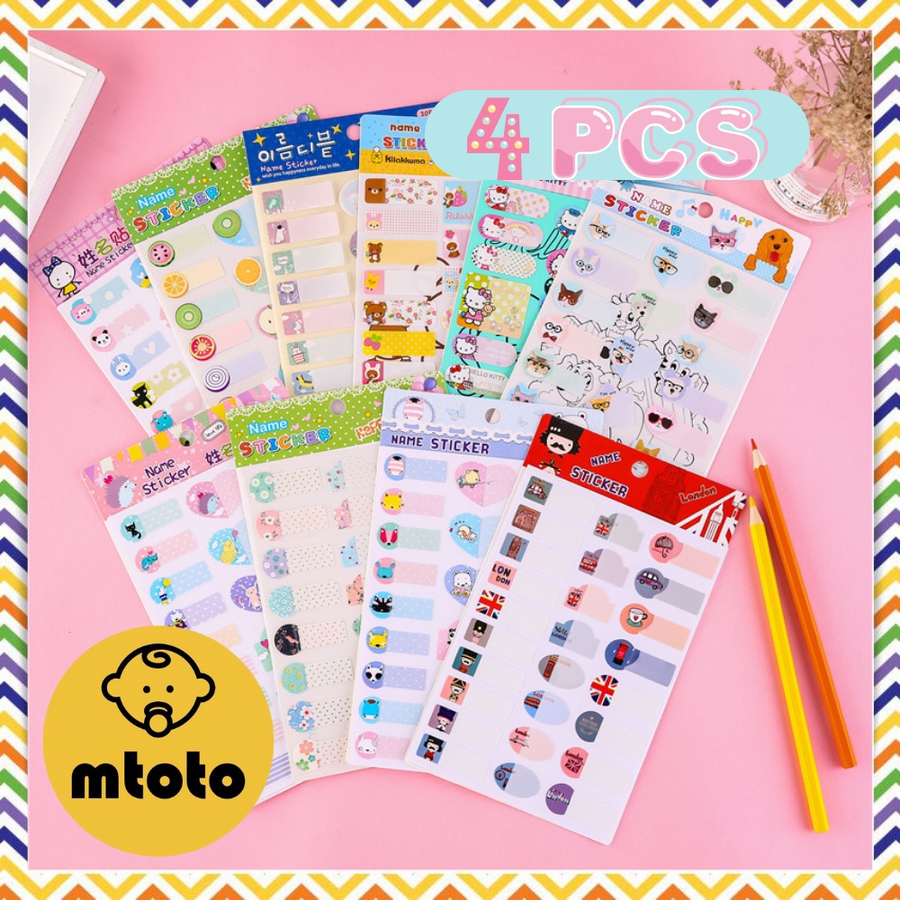 MTOTO (4 PCS) Sticker Name PVC กันน้ำ ลายการ์ตูนน่ารัก สติ๊กเกอร์สำหรับเขียนชื่อ ติดหนังสือเรียน สมุ