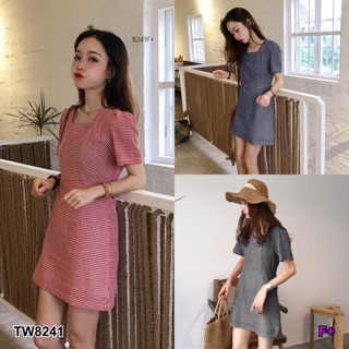 GN8241 **รบกวนสอบถามก่อนสั่งซื้อจ้า** Dress ชุดเดรสคอเหลี่ยมแขนสั้น