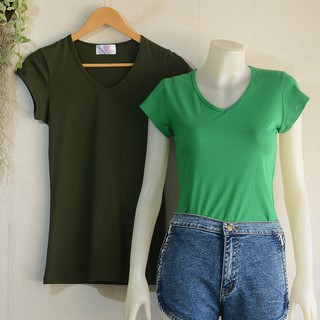 เสื้อยืดเกรดพรีเมี่ยม เสื้อยืดสีล้วน Cotton 100% เสื้อผ้าแฟชั่นผู้หญิง เสื้อผู้หญิงคอ V  เสื้อยืดแขนสั้น เสื้อผ้าฝ้าย