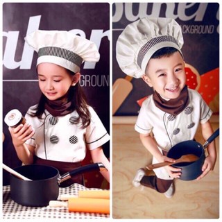 ชุดกุ๊ก เชฟเบเกอรี่สีน้ำตาล 💥💥ชุดพ่อครัว ชุดเชพ Little bakery chef