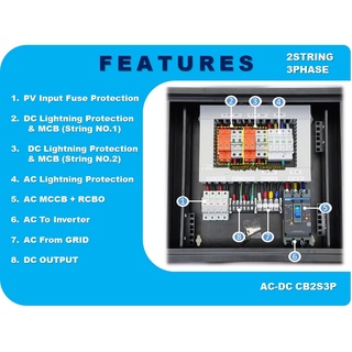 กล่อง AC-DC combinerใช้กับงานติดตั้งระบบโซล่าเซลล์ แบบ 2 สตริง ขนาด 10กิโลวัตต์ 3เฟส (ประตูกระจกกล่องเหล็ก)