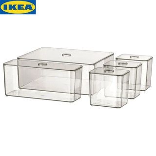 IKEA GODMORGON กูดมอร์รอน กล่อง 5 ใบพร้อมฝา, สีเทาควันบุหรี่24x20x10 ซม. ใช้เก็บเครื่องประดับ เครื่องสำอาง หรือขวดต่างๆ