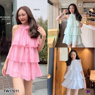 17611 เดรสมินิมอล ระบายชั้นไหล่ผูกโบว์ 1 ข้าง Minimal dress, ruffled shoulders, tied with a bow on one side.