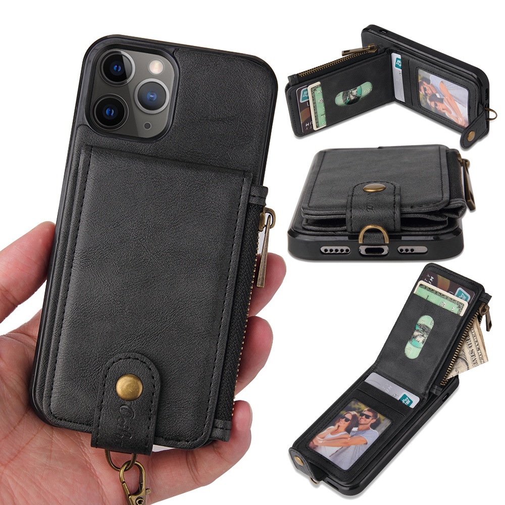 Wallet เคส iPhone 12 Pro Max Card Holder Leather Case With Strap เคท ไอโฟน iPhone 11 Pro Max XR XS Max Phone Case iPhone 12 เคสหนัง