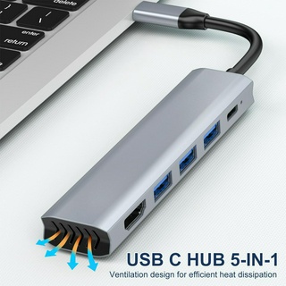 5 in 1 ฮับ USB HDMI 4K USB 3.0 2.0 หลายช่อง พร้อม PD สําหรับอะแดปเตอร์ PC Type C