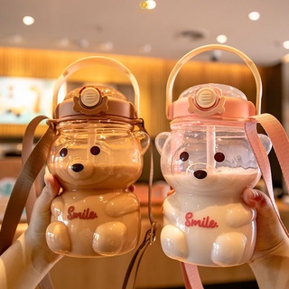 1000/1400Ml หมีน้อยน่ารักขวดน้ำ Punny ขวดเด็ก Tumbler ฟางนักเรียนขวดน้ำแบบพกพา Bpa ฟรีขนาดใหญ่ความจุกาต้มน้ำโปร่งใส Flowerdance