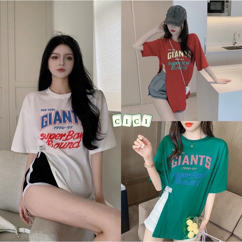 ส่งทันที Cici(NO. T1990)เสื้อยืดoversizeผ่าข้าง ผ้านิ่มใส่สบาย สกรีนลายตัวหนังสือคิ้วท์ๆ