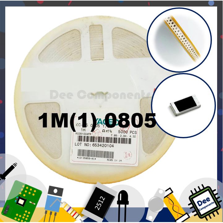 1M Ohm (1) 0805 ±1% 125 mW  RC051004FR YAGEO 1-A1-39 (ขายยกแพ็ค 1 แพ็ค มี 100 ชิ้น)