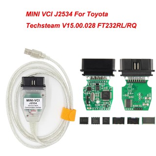 สำหรับ Toyota mini vci TIS Techstream V15.00.028 minivci FTDI สำหรับ J2534 OBD OBD2 เครื่องสแกนเนอร์อัตโนมัติวินิจฉัยรถยนต์ MINI-VCI เคเบิ้ล