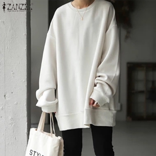 ZANZEA Women Long Sleeve Crew Neck Casual Loose Solid Color Sweatshirt