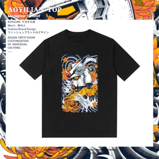 tshirtสไตล์ญี่ปุ่นฮาราจูกุ Ukiyo-e Gundam Mobile Suit Gundam เสื้อยืดอะนิเมะพิมพ์ผู้ชายและผู้หญิงผ้าฝ้ายแขนสั้นtideS-5XL