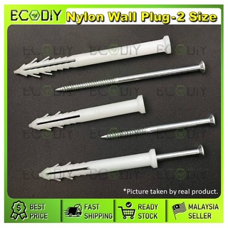 Ecodiy (20 ชิ้น / 100 ชิ้น) 3 นิ้ว 4 นิ้ว ไนลอน พลาสติก PVC สมอ ปลั๊กติดผนัง พร้อมสกรู PVC ปลั๊กสกรูเล็บ