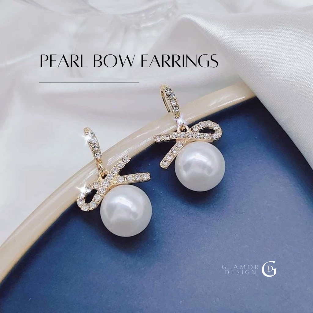 GLAMOR✨ต่างหูเงิน925 Pearl Bow ตุ้มหูเงินประดับมุก ต่างหูเงิน925ฝังเพชร ตุ้มหูโบว์ ต่างหูมุกเกาหลี