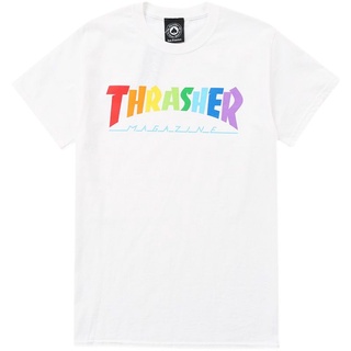 เสื้อยืดพร้อมส่ง เสื้อยืดแขนสั้น พิมพ์ลายโลโก้ Thrasher Rainbow Mag สีรุ้ง สองสี สําหรับคู่รัก