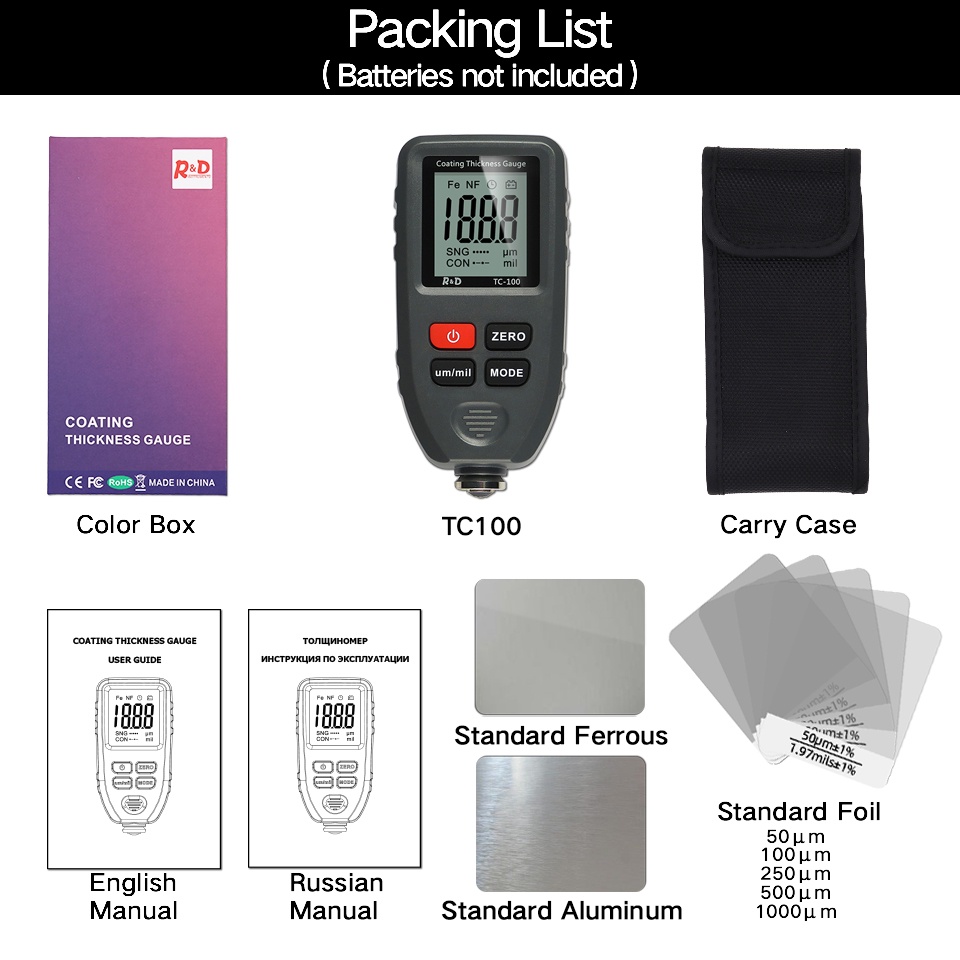 เครื่องมือที่ทำด้วยมือ：RD TC100 Coating Thickness Gauge 0.1micron/01300 Car  aint Film Thickness Tester Measuring FE/NFE | Shopee Thailand