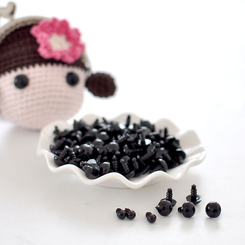 ปุ่มตาตุ๊กตา แบบเกลียว สีดํา Diy อุปกรณ์เสริม