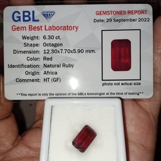 #6.30ct. #ทับทิมแท้พร้อมใบเซอร์GBL #Certified Natural Octagon Ruby