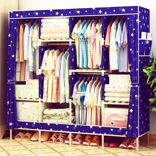 ตู้เสื้อผ้า 4 บล๊อคโครงไม้ แขวน5แถว รับประกันชิ้นส่วนครบ