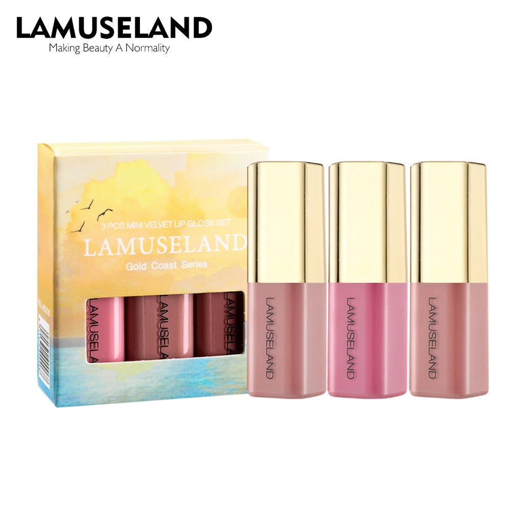 Lamuseland ลิปสติก เนื้อกำมะหยี่ มีหลายเฉดสี สำหรับแต่งหน้า 3 ชิ้น/ชุด #LA0006