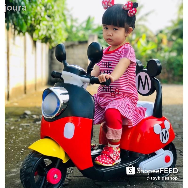 ราคาต่ำสุดอุปกรณ▽✱รถแบตเตอรี่เด็กนั่ง มอไซค์มิกกี้ มีเสียงดนตรี/มีไฟ ขนาด1มอเตอร์ No.1074