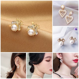 S925ต่างหูดีไซน์เรียบหรูหรา Lovely Pearl  --ต่างหูก้านเงินแท้ 925 Sterling siliver--