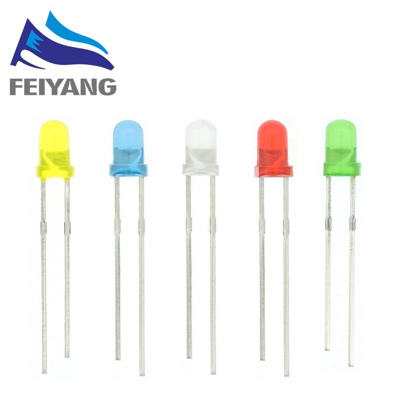 (10 ชิ้น) 3 มม.รอบ LED ขาวฟ้าสีเขียวสีเหลืองแดงสีส้ม UV Light Emitting Diode
