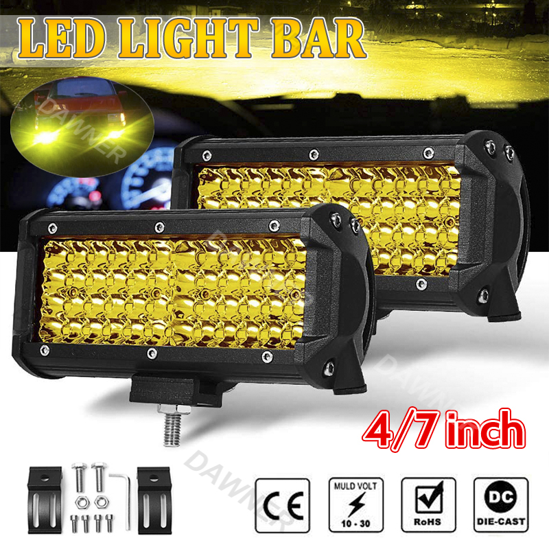 7inch/4inc 144 W/70 W สีเหลือง LED Light Bar 12 V 24 V IP68 6000 K/3000 K Spot Beam ขับรถไฟ