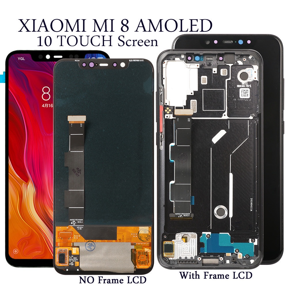 หน้าจอ AMOLED สําหรับ Xiaomi MI 8 Mi8 จอแสดงผล LCD 10 หน้าจอสัมผัสเปลี่ยนทดสอบสมาร์ทโฟนหน้าจอ LCD Digitizer อะไหล่