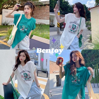 เดรสคอกลมแขนสั้นพิมพ์ลายBentoy*เสื้อยืดแขนสั้นคอกลมโอเวอร์ไซส์สไตล์เกาหลีเปิดข้างแฟชั่นสุดฮิต (86)