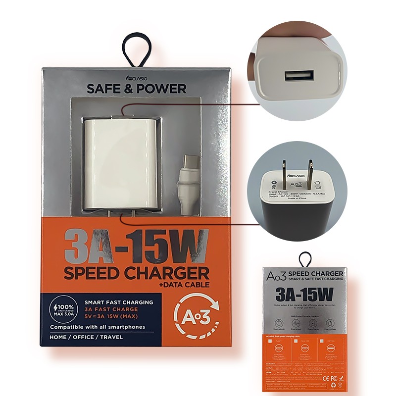 [AF] Ao3 ชุดชาร์จเร็ว 3A 15W  1 Port​ พร้อมสาย ​Micro​ USB , Type-C , iPhone