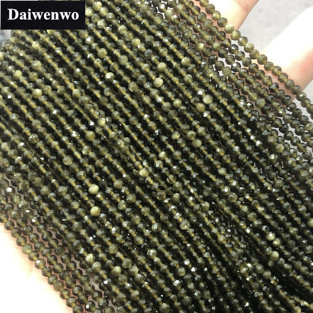 ลูกปัดหินออบซิเดียนธรรมชาติ ขนาดเล็ก 2 มม. 3 มม. 4 มม. DIY