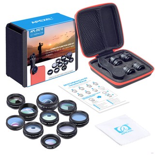 APEXEL โทรศัพท์ lens10 in 1 กล้องโทรศัพท์ชุดเลนส์กล้อง Fisheye มุมกว้างเลนส์กล้องโทรทรรศน์มาโครสําหรับสมาร์ทโฟน Multi in one