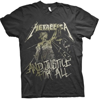 เสื้อยืดผ้าฝ้ายพรีเมี่ยม เสื้อยืด ลาย Metalica Justice สีดํา สไตล์วินเทจ