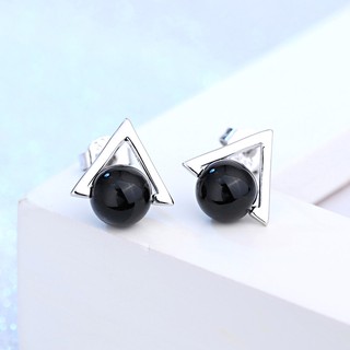 925 ต่างหูเงิน Earrings Black Agate แฟชั่นผู้หญิง Korean WE5R