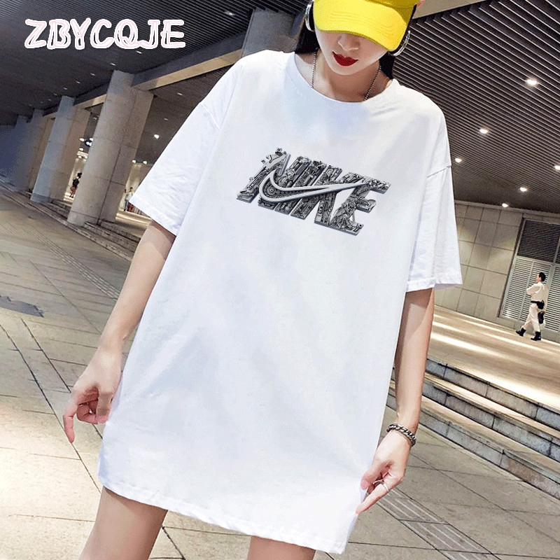 Sports Brand Printed Fashion Dress Loose Summer Casual Round Neck Dress